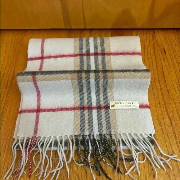 Peck and Peck Scarf Cashmere Tan and Red EUC - Picture 3 of 4